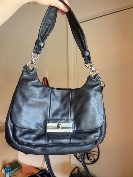 Coach Handbags - Coach Kristin Black Leather Shoulder Bag with Silver-Tone Clasp